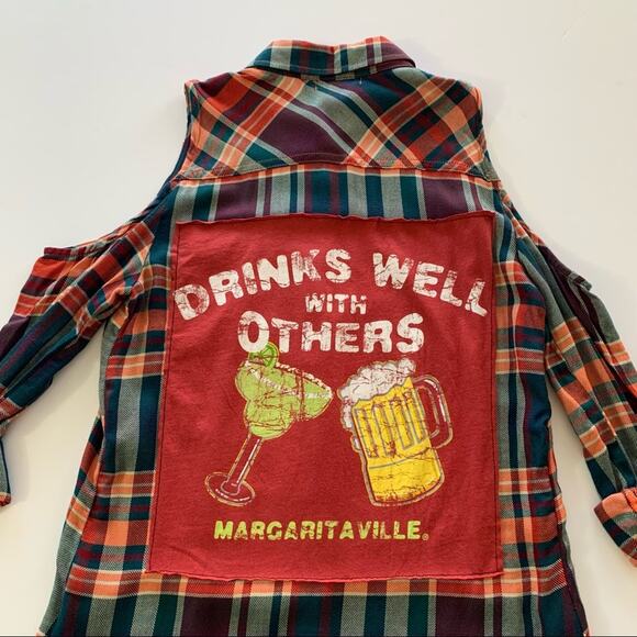 Via Penny Lane Reworked Apparel | Margaritaville Graphic Button Up Flannel Shirt - Picture 4 of 9